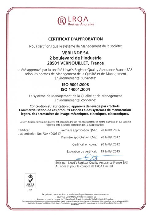 VERLINDE SA ha ottenuto la certificazione ISO 14001 – 2004